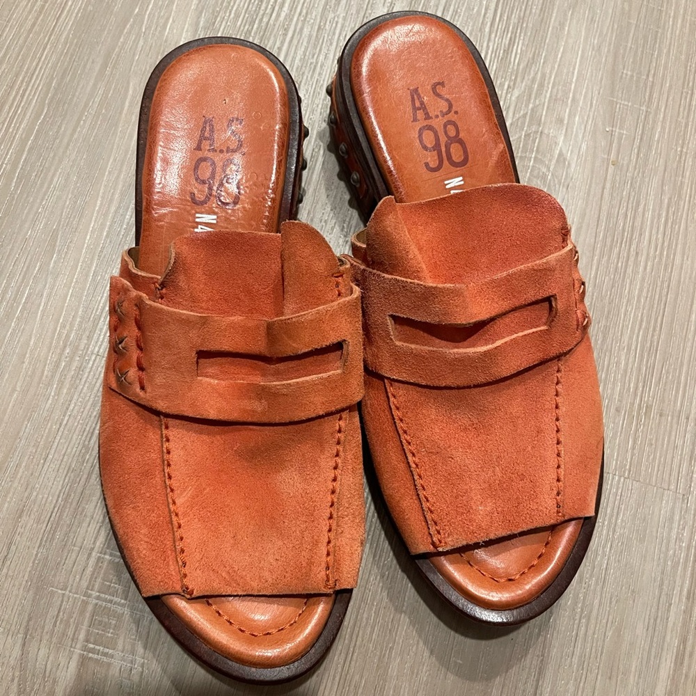A.S.98 Women's Burnt Orange Leather Mules size 36